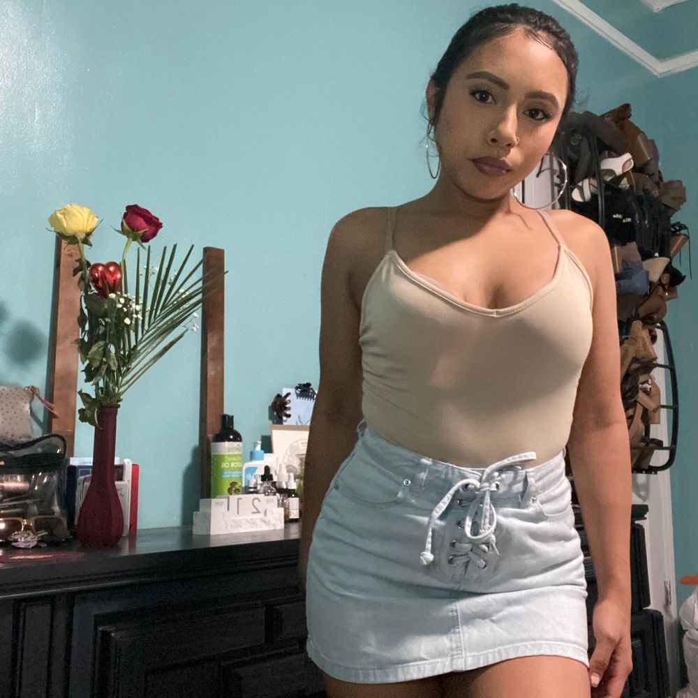 Lace Up Mini Jean Skirt
